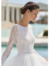 Bateau Neck Ivory Lace Dotted Tulle Beaded Wedding Dress